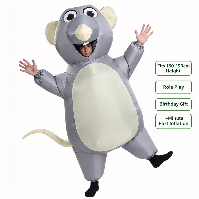 Party Games For Adults And Kids - Adult Kids Inflatable Gray Mouse Costume