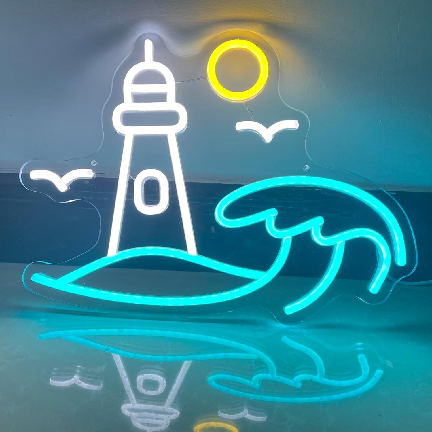Lighthouse Scene Neon Sign Sea - đánh giá và giá Party Games Night