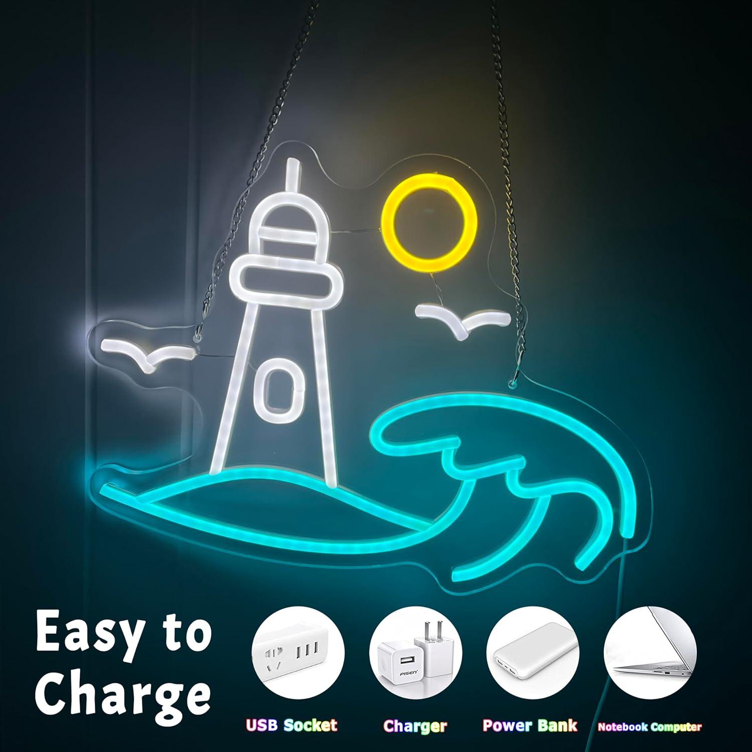 Lighthouse Scene Neon Sign Sea - đánh giá và giá Party Games Night
